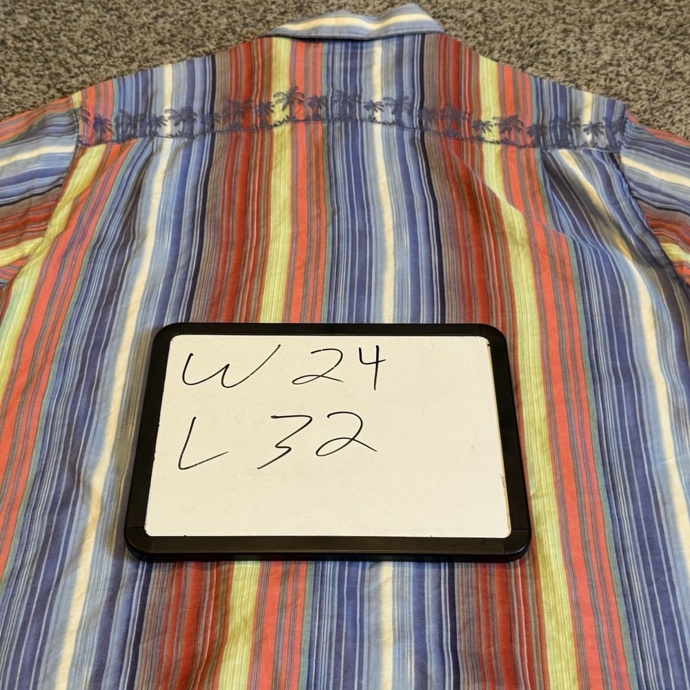 MENS TOMMY BAHAMA SILK/LINEN STRIPED BUTTON UP CAMP SHIRT SIZE XL Palm Trees - Picture 6 of 6